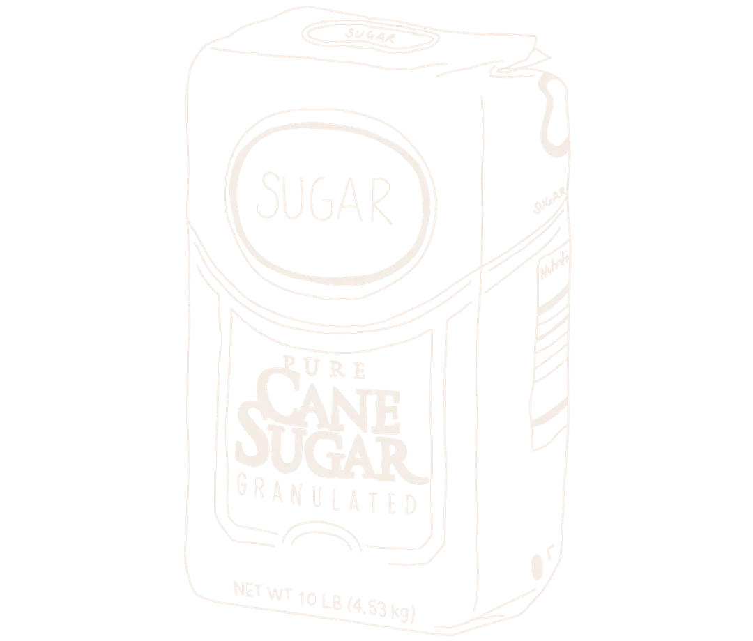 Hand drawn line drawing of a packet of pure cane sugar 