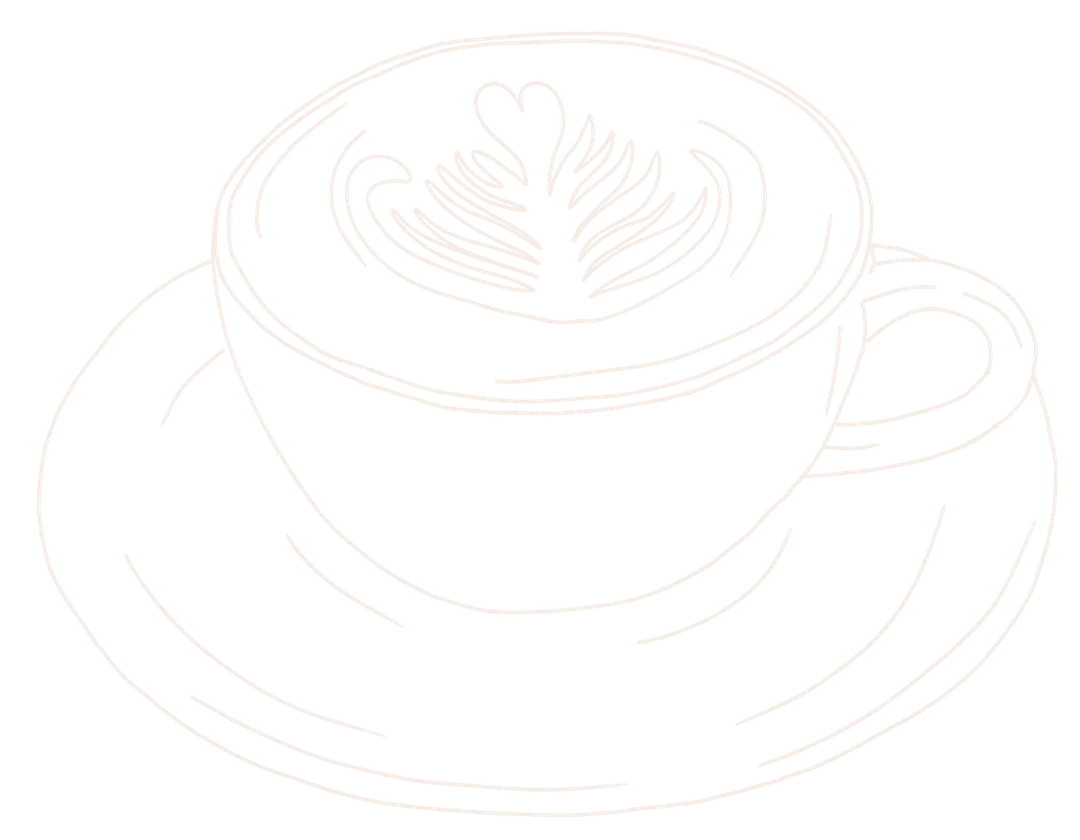 Hand drawn line drawing of a coffee with latte art 
